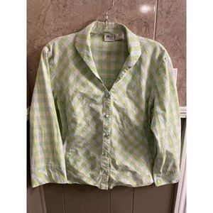 Norm Thompson Women's Green Checked Shirt‎ Size Medium